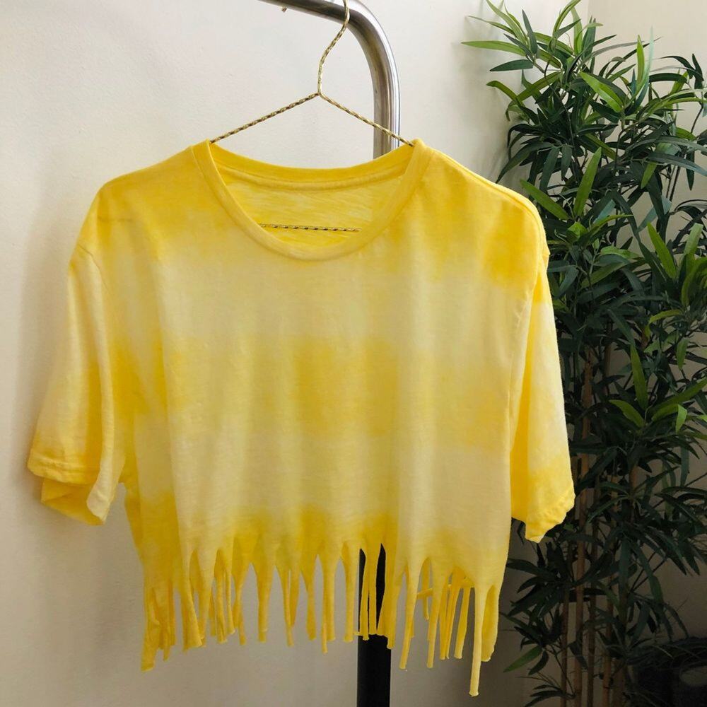 Custom tie dye fringe crop top yellow OS (S-L)